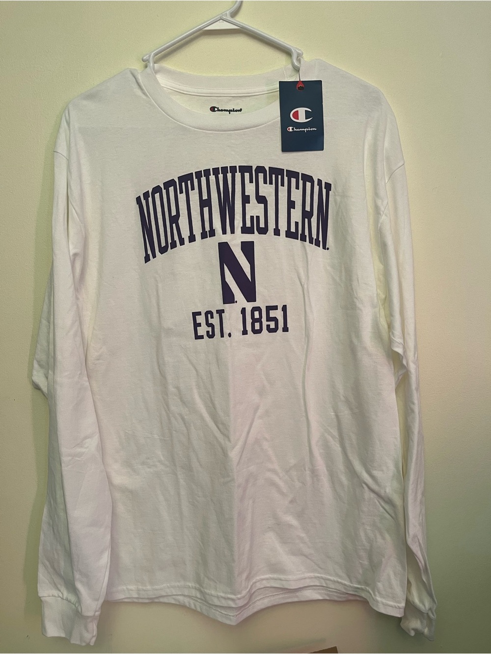 Champion Northwestern Long-Sleeve Crewneck Shirt - White/Purple